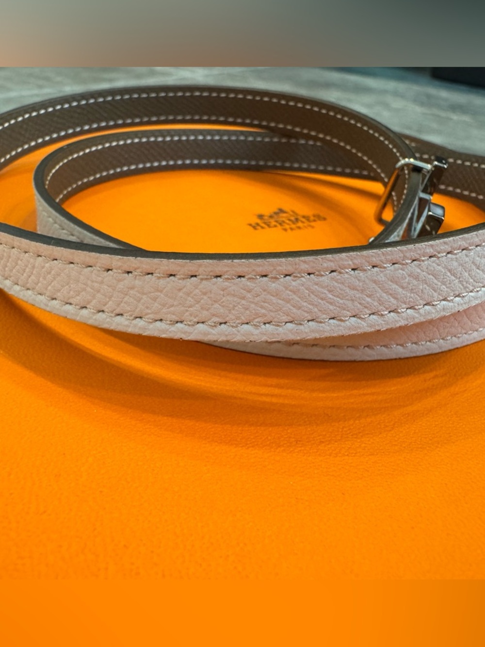 Hermes Focus Mini H 13Belt epsom etoupe white blanc Silver Hardware Reversible - Picture 9 of 11